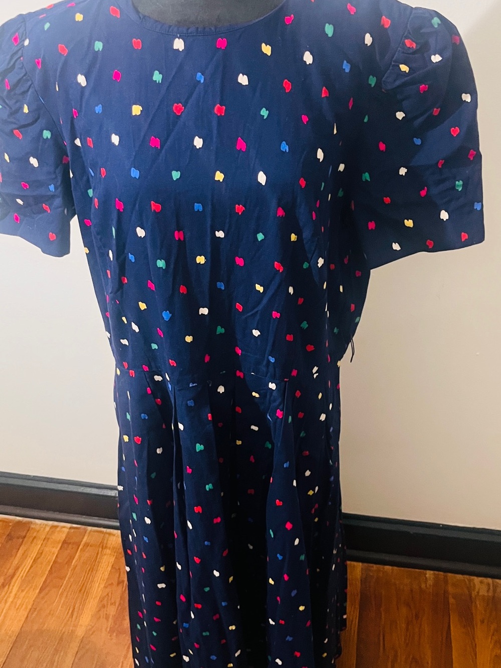 Vintage Talbots Joan Leslie Navy Heart Dot Midi Dress Size 20 Pockets